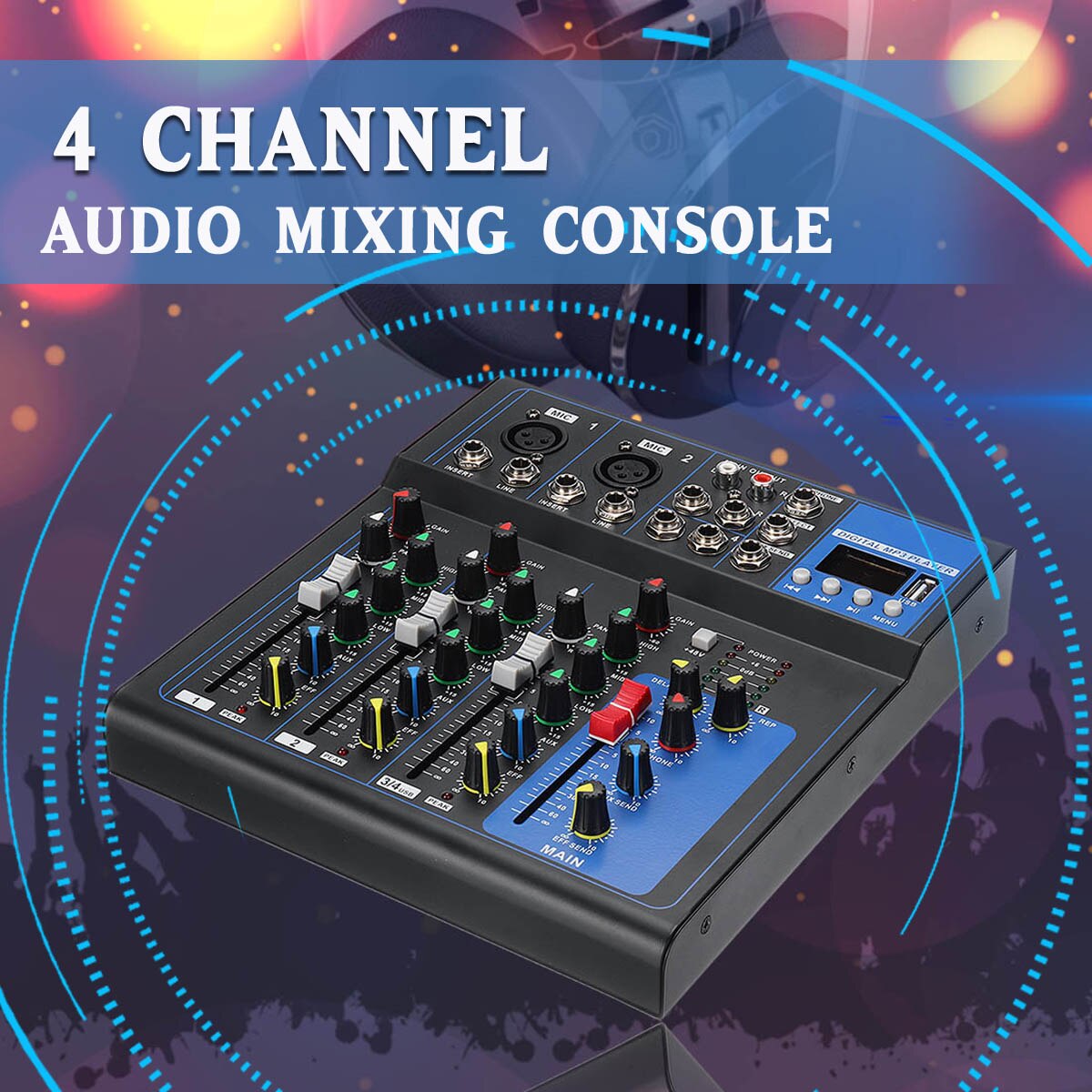 LEORY Audio Mixer 4 Channel Karaoke 48V Amplifier