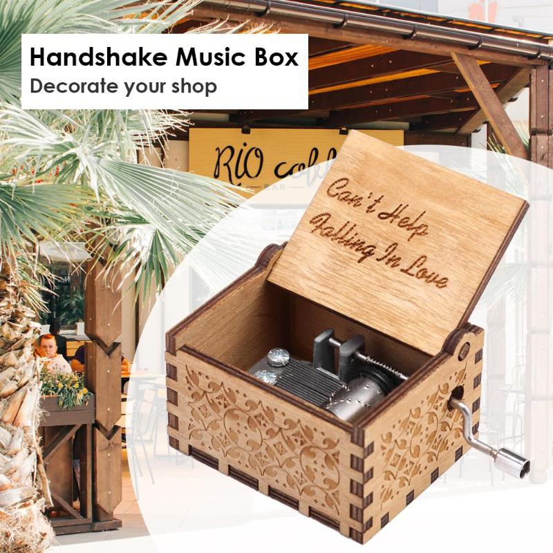 Handmade Wooden Carving Music Box Romantic Theme