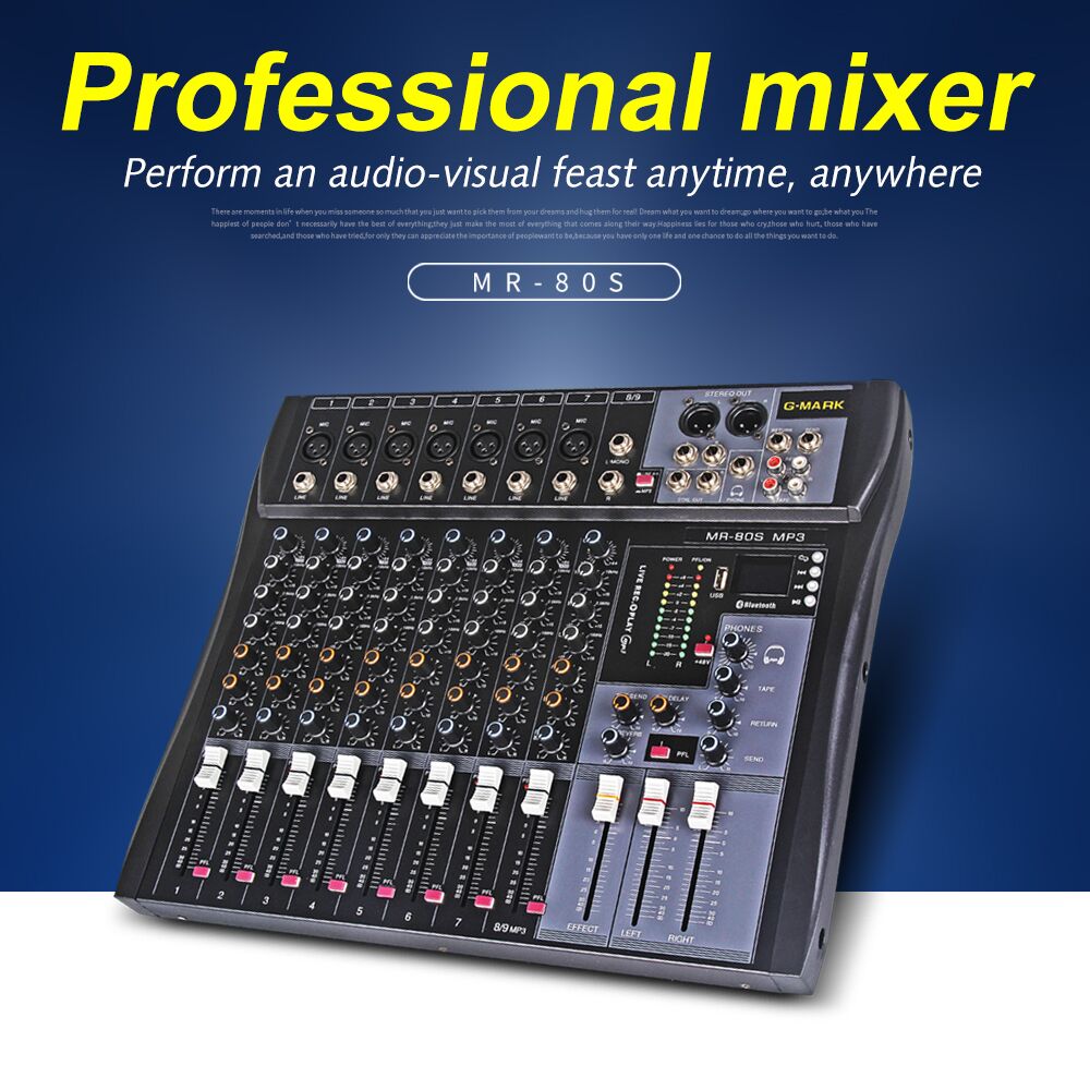 G-MARK MR80S audio mixer music studio mixing console Analog mixer 7 mono 1 stereo USB MP3 Bluetooth 48V power DJ party Church